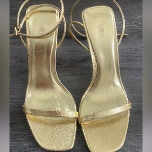 Gold Zara ankle strapy heel